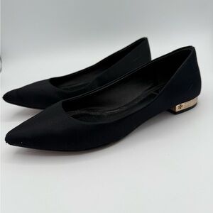 Tory Burch Black Satin‎ Flats with Crystal Heel Pointed Toe Flats Sleek Cocktail